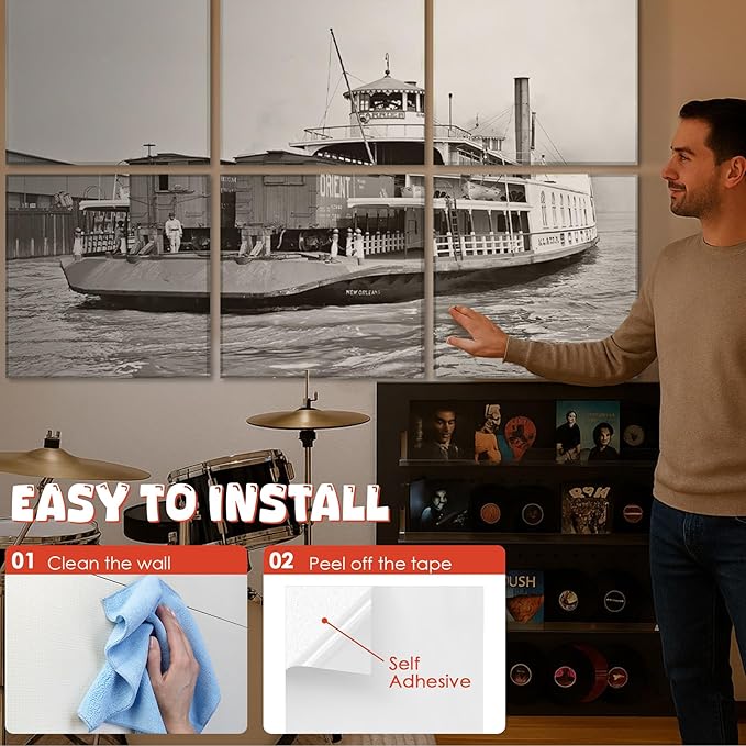 Acoustic Wall Panel 6 Pack, 23.6"x23.6"Decorative Art Soundproof Panel, Sound Absorb Self-Adhesive Panel, Acoustic Treatment for Studio, Home Theater, Office (Carrier at New Orleans 1910)