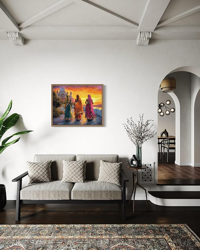 India Art Print Poster, Asia Oriental Countries Culture Wall Art Asian Paintings for Bedroom Bathroom Living Room Decor 97 (India, 8 x 10 inches, Wood Frame)