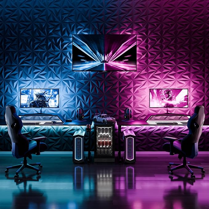 3D Wall Panels for Interior Wall Decor, 48 pcs PVC Wall Panels, 11.8''x11.8'' Decorative Accent Wall Panels for Game Rooms, TV Walls Background, Living Rooms, Decorative Wall Panels, Black