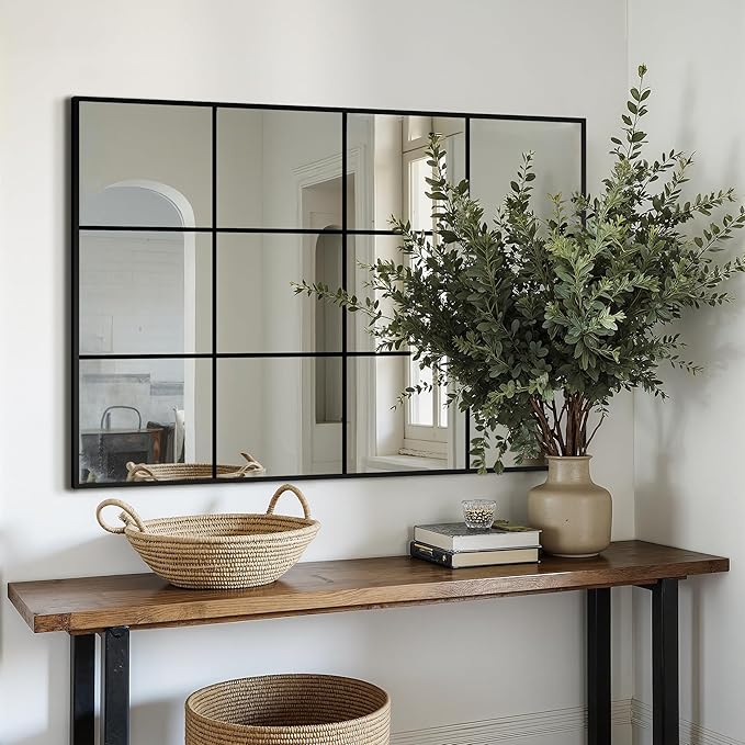 Delma Wall Mirror, 40"X30" Window Pane for Living Room Decor, Decorative Wall Art, Large Wall for Bedroom, Hallway, Living Room