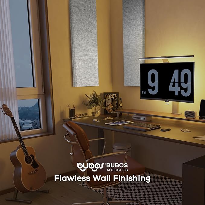 BUBOS 2 PCS Acoustic Panels,47.2''x11.8'' Fabric Soundproof Wall Panels,Self-adhesive Sound Absorbing Panels for Studios, Office, Home Theater, Fabric-Clad-N Light Grey