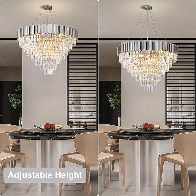 7-Tier 39" Silver Chandelier, 21-Light Modern Crystal Chandelier, Luxury Round K9 Crystal Chandeliers Light Fixture for Dining Room, Living Room, Bedroom, Foyer, Entryway, Kitchen, Restaurant