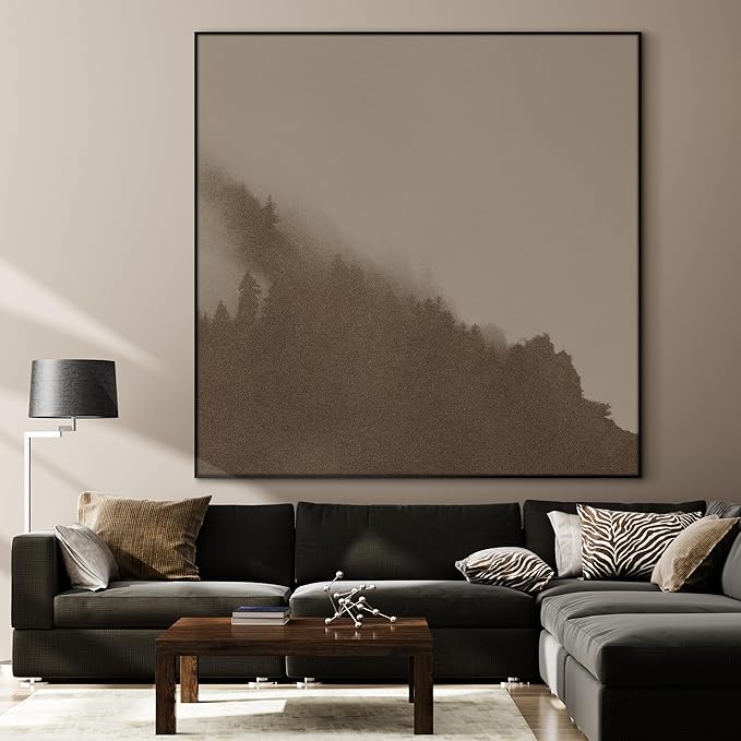 72"x72" XL Framed Wall Art - Minimalist Foggy Forest Tranquil (Frame Assembly Required)