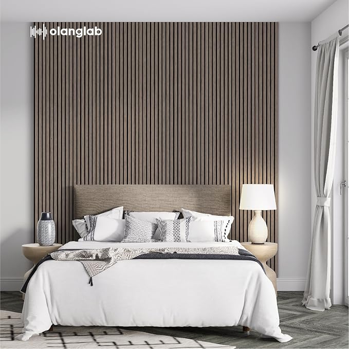 Olanglab Wood Slat Wall Panels, Wooden Acoustic Wall Panels, 94.5"x12.6" Each 3D Wall Panels for Interior Wall Decor, 4 Pack in Total 94.5"x50.4" (Dark Walnut)