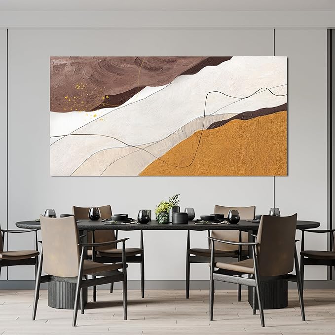 Canvas Abstract Wall Art Decor Minimalist White Wall Art Prints Abstract Canvas Art Wall Decor Large Modern Brown Wall Art Decorations Oversized Artwork for Walls Bedroom Office Wall Art Decor 29" X 58"