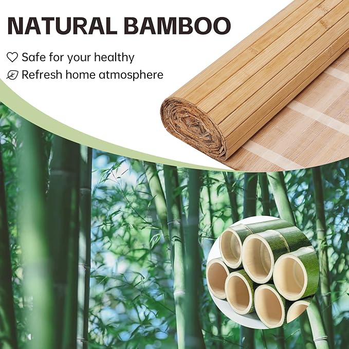 Bamboo Wall Panels for Interior Decor(48"H x 96"L)Natural Wainscoting Panels Wall Paneling for Living Room, Tiki Bar, Kitchen, Ceiling Tiles, Pole Wrap Wood Roll, Bedroom