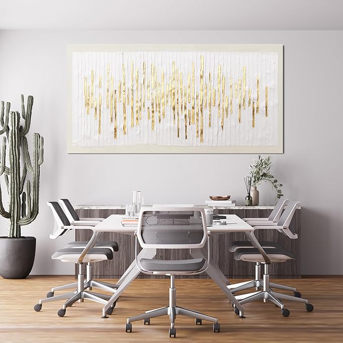 Canvas Wall Art Decor Modern Large Wall Decor For Living Room Gold Abstract Wall Art White Textured Wall Art Large Artwork for Walls Canvas Prints Art Work For Home Office Wall Decor 29" X 58"