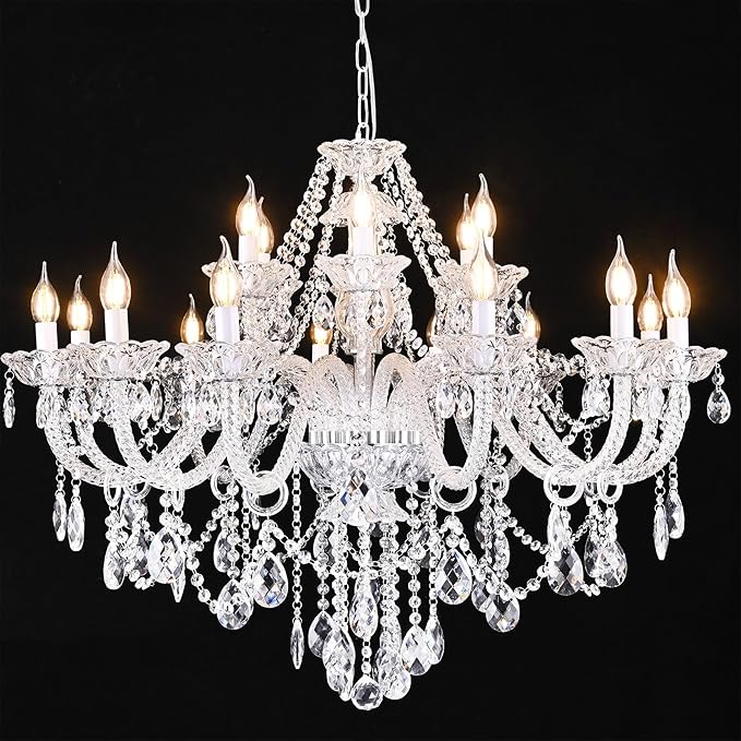18-Light Double Layer Crystal Chandelier Transparent Modern Ceiling Pendant Light with K9 Crystal for Living Room Dining Room Bedroom Kitchen (Clear 18)