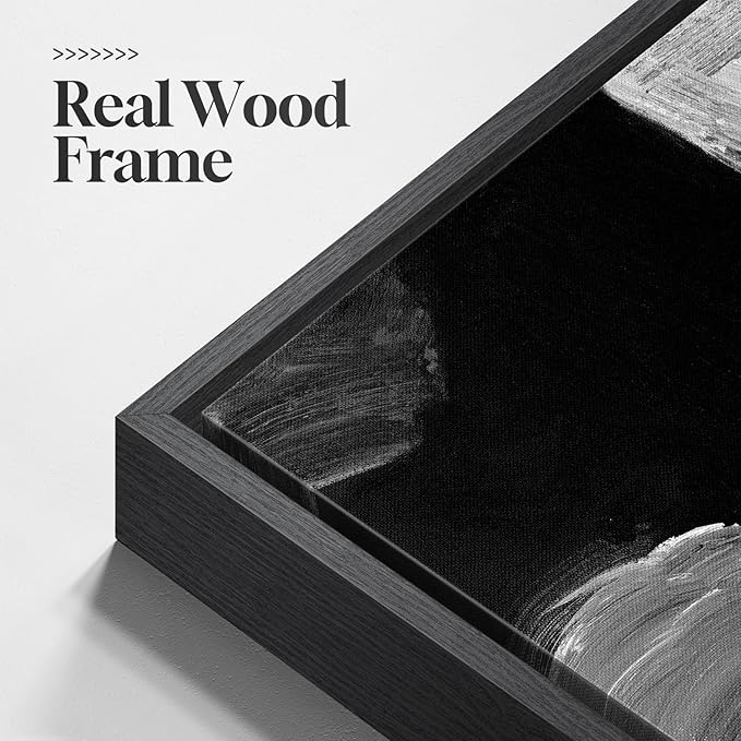 Large Framed Black and White Gray Abstract Wall Art for Living Room, 3 Piece Modern Canvas Prints Paintings Artwork for Walls, Grey Abstract Pictures for Hallway Office Wall Decor 24x36 In