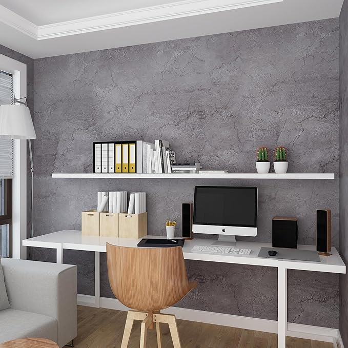 JSEVEM 16"×354" Air Guide Design Extra Thick Grey Light Purple Marble Concrete Wallpaper Peel and Stick Industrial Gray Marble Concrete Contact Paper Vinyl Wrap Glossy Sticker for Bathroom Office Room