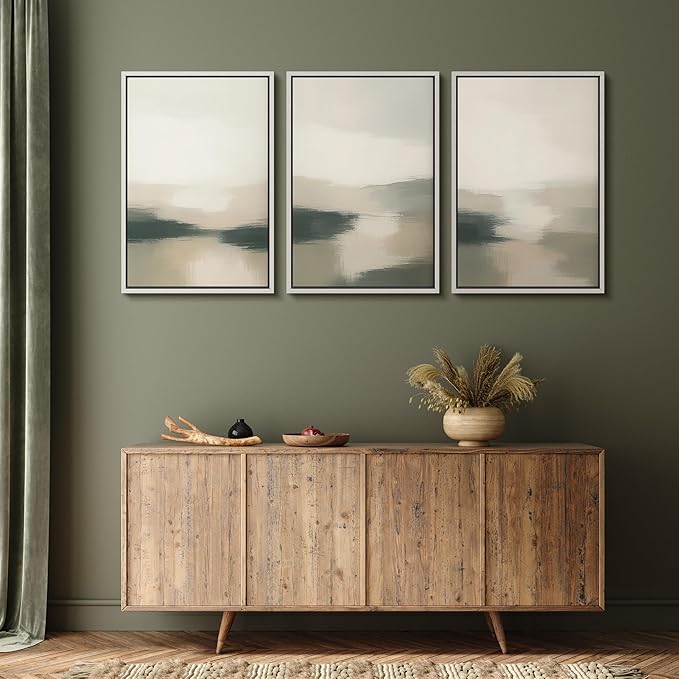 MUDECOR Framed Wall Art Print Set Neutral Landscape Prints in Beige and Green Tones Illustrations Modern Art Boho Decorative Chic for Living Room, Bedroom, Office - 24"x36"x3 White