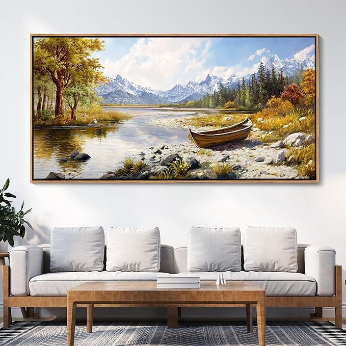 Mofutinpo Fall Mountain Landscape Wall Art - Nature Forest Canvas Art for Living Room, Bedroom & Dining Room - Framed Paintings for Wall Decor - Large Scenic Artwork for Home 29x58IN