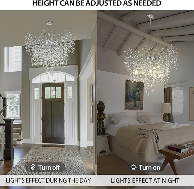 40 inch Crystal Chandelier for Dining Room, Round Silver Tree Branches Chandeliers, Top K9 Crystal Chandelier, Luxury Modern Chandeliers for Kitchen,Foyer Entryway, Living Room, Bedroom