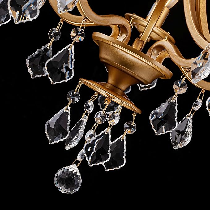 5-Light Crystal Maria Theresa Chandeliers, Pendant Light Fixture for Dining Room, Living Room, D17 x 21~69" (Adjustable Height), Clear Crystal & Gold Finish Frame