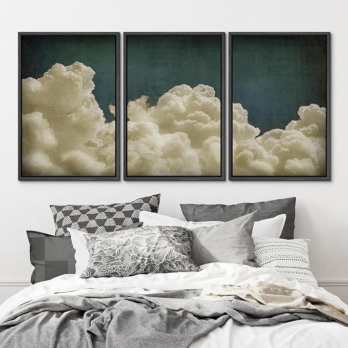MUDECOR Framed Wall Art Print Set Vintage Cloudscape Dreamy Cotton Clouds Illustrations Modern Art Decorative Colorful Chic for Living Room, Bedroom, Office - 16"x24"x3 Black