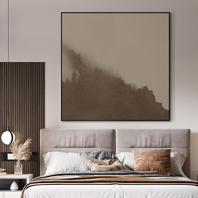 60"x60" XL Framed Wall Art - Minimalist Foggy Forest Tranquil (Frame Assembly Required)