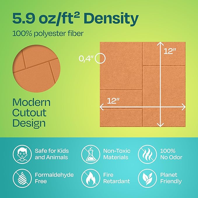 Acoustic Panels 12-Pack Soundproof Wall Panels 12"x12"x0.4" Decorative Sound Dampening for Your Home, Office, Studio, Bedroom & More with Unique GridFrame Carving [70'S Orange]