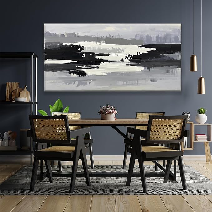 Abstract Wall Art Canvas Art Wall Decor For Living Room Decorations Large Black And Grey Abstract Wall Decor Office Abstract White Wall Art For Home Bedroom Kitchen Artwork 29x58 Inch