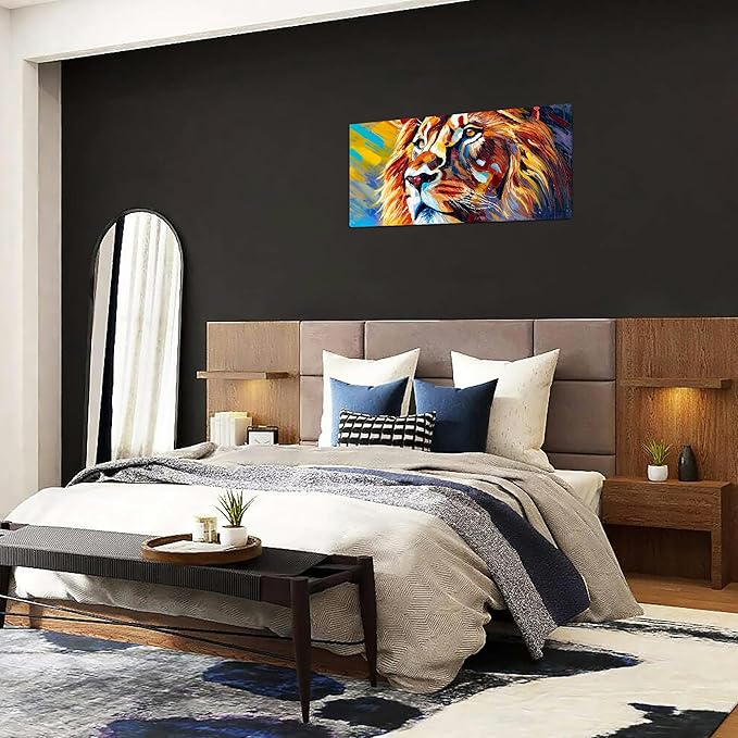 AmoyArt Lion Wall Art for Living Room, Animal Canvas Wall-Decor for Bedroom, Colorful Print Picture for Home, Size 40x20 Inches