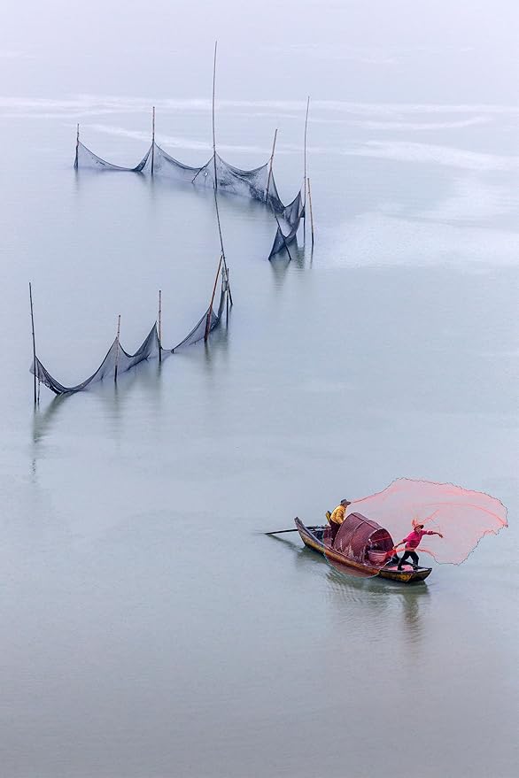 Oriental Beauty: Stunning Feng Shui Landscape Wall Art Vertical Prints for Home Decor in 3 Sizes (Tranquil Waters and Fising Scene, 12" x 18", Oriental Beauty)