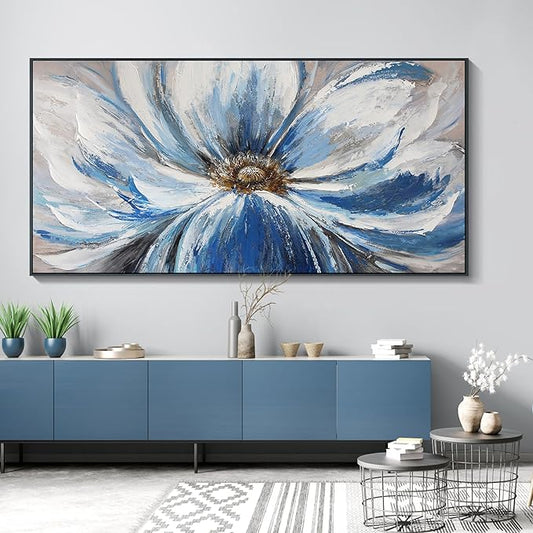 Mofutinpo Flower Wall Art Canvas Art Wall Decor For Living Room Home Decor Bedroom Pictures Aesthetic Blue Large Wall Art Framed Artwork For Walls Modern Kitchen Decor 29×58 Blacke Framed