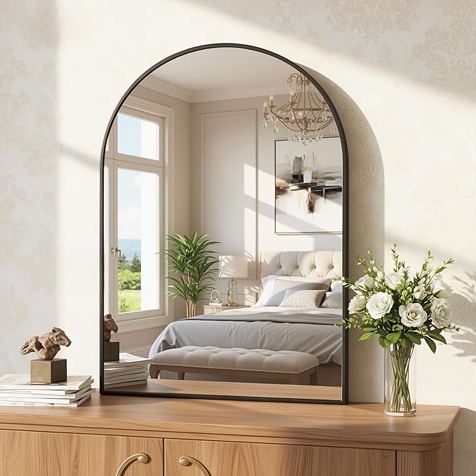 Antok Wall Mirror, 20"x30" Bathroom Vanity Mirror, Anti-Rust HD Tempered Glass, Wall Mounted Mirrors for Living Room, Entryway, Black Frame, Arched