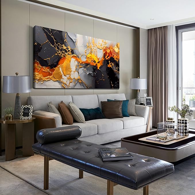 Abstract Canvas Wall-Art Living Room - Black and White Wall Art - Marble Wall Art for Bedroom Office Pictures 24" x 48"