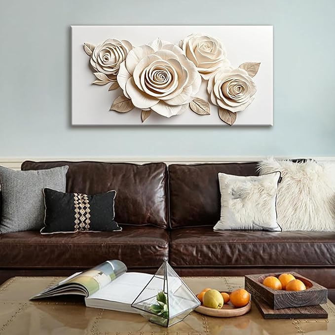 Canvas Art Wall Decor Print Paintings White Flower Wall Art Prints Pictures Decor Ready To Hang Pictures For Bedroom Bathroom And Office Kitchen Home Wall Decor Artwork 20"×40"