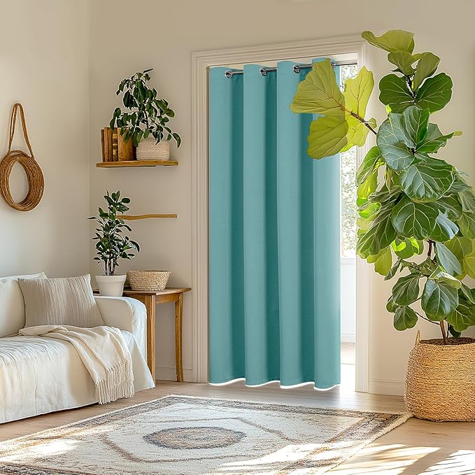 ChrisDowa Blackout Curtains 80 Inches Long for Doorways and Closets, Thermal Insulated Temporary Room Dividers (1 Panel, Aqua, 52 x 80 Inch)
