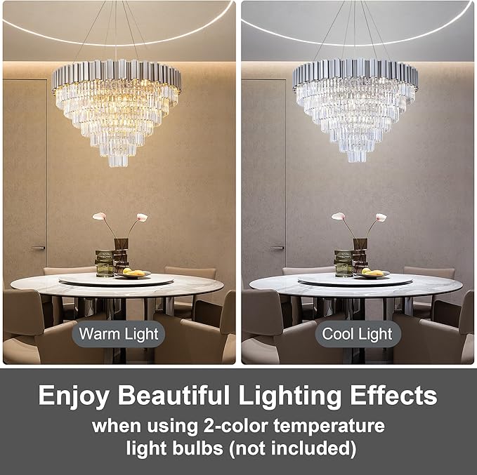 7-Tier 39" Silver Chandelier, 21-Light Modern Crystal Chandelier, Luxury Round K9 Crystal Chandeliers Light Fixture for Dining Room, Living Room, Bedroom, Foyer, Entryway, Kitchen, Restaurant