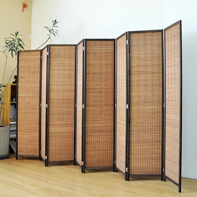8 Panel Room Divider Screen,5.6 FT Tall Bamboo Divider Folding Privacy Screen,Freestanding Room Divider for Room Seperation,Brown