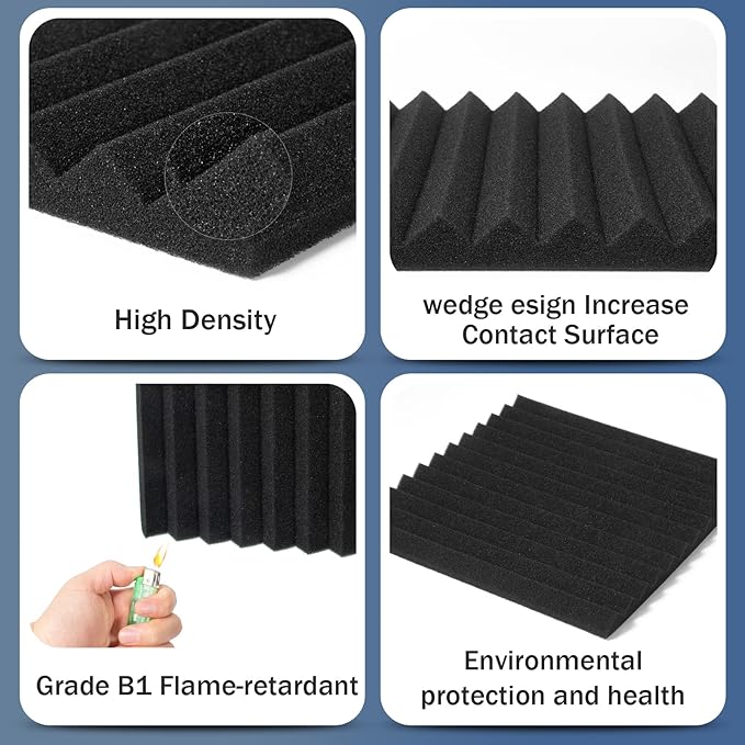50 Pack Acoustic Foam Panels,Premium Sound Proof Foam Panels Black,Soundproof Wall Panels, High Density Acoustic Panels,Sound Absorbing for Studio Office Home, 12 x 12x 1Inch