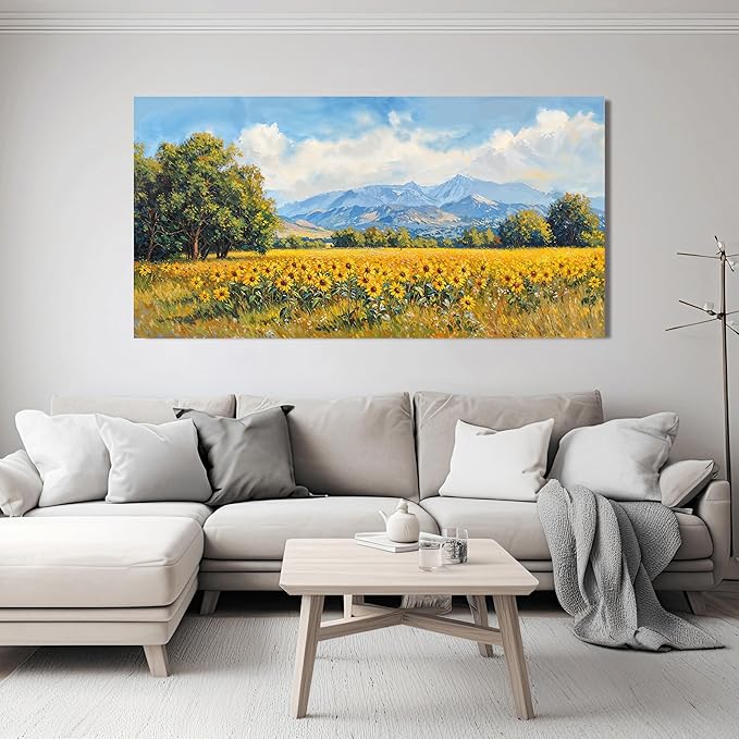Canvas Wall Art Decor Large Wall Art Pictures for Living Room Canvas Art Wall Decor Mountain Wildflowers Wall Art Prints Summer Landscape Artwork for Walls Bedroom Home Aesthetic Wall Art Decor 24" X 48"