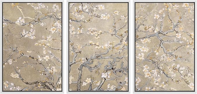 MUDECOR Framed Canvas Print Wall Art Blossoming Branches Vintage Floral Illustrations Realism Decorative for Living Room, Bedroom, Office - 16"x24"x3 White