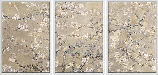 MUDECOR Framed Canvas Print Wall Art Blossoming Branches Vintage Floral Illustrations Realism Decorative for Living Room, Bedroom, Office - 16"x24"x3 White