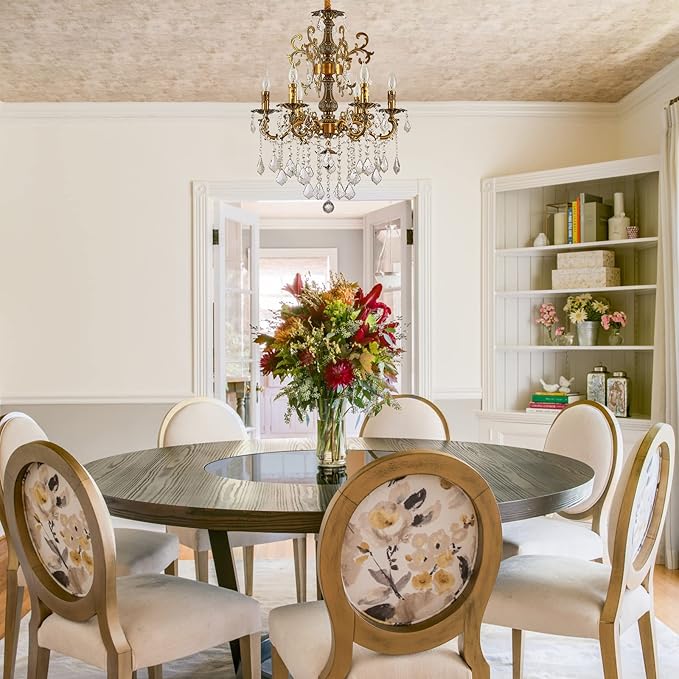 6 Light Classic Traditional Candle-Style Crystal Chandeliers for Dining Room Living Room Bedroom entryway Antique Gold Finish