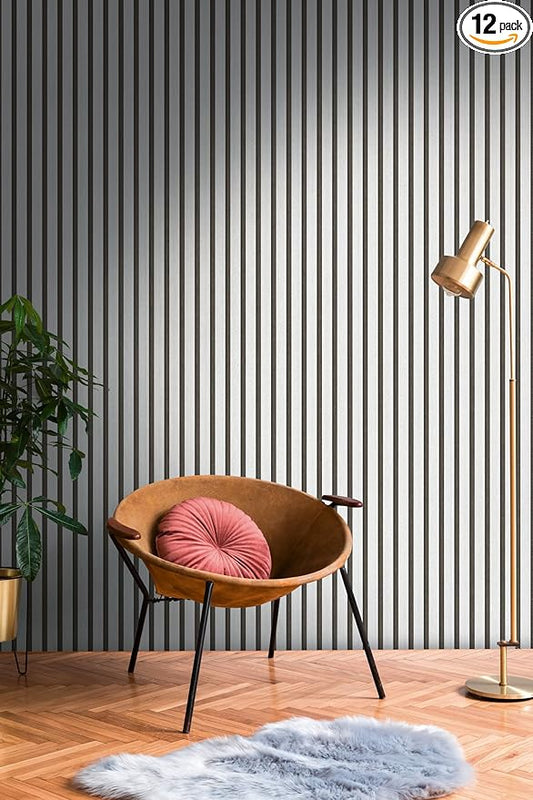A.S. Création Non-Woven Wallpaper with Wall Panel Motif with Metallic Effect 0,53 x 10,05 m - Black Silver Metallic - Wood Look Wallpaper Made in Germany - 786271