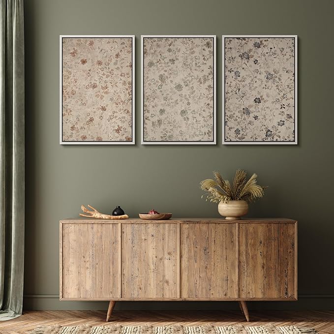 MUDECOR Framed Wall Art Print Set Vintage Floral Botanical in Neutral Tones Illustrations Realism Decorative for Living Room, Bedroom, Office - 16"x24"x3 White