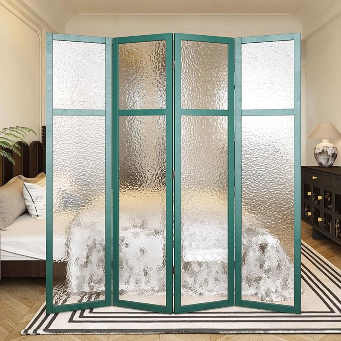 4 Panel Acrylic Room Divider Privacy Screen - Freestanding Frosted Translucent Partition, Lightweight Modern for Home Office Studio (Green, 4 Panels)