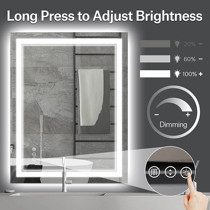 28x36 Inch LED Bathroom Mirror with Lights, Front and Backlit,Anti Fog Dimmable Lighted Bathroom Vanity Mirror, Shatterproof Led Mirror for Bathroom