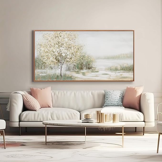 Canvas Wall Art Wall Decor Bedroom Pictures Decoration Spring Scene Nature Landscape Tree Plants Artwork Abstract Wall Art Large Size Modern Painting Framed Pictures For Living Room Home Kitchen Office 29" X 58"