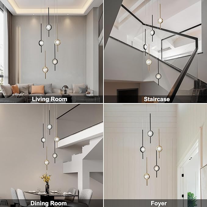 Modern Crystal Bubble Pendant Lights Kitchen Island,Exclusive 2025 New Model, 3000-6000K Dimmable Gold and Black Chandeliers for Dining Room, Kitchen, Living Room, Bedroom, Office (15W)