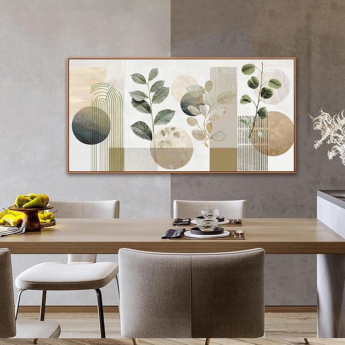 Boho Wall Art Mid Century Canvas Wall Art Decor Set Bohemian Abstract Wall Decor Modern Painting Neutral Botanical Print Picture Living Room Bedroom Office Artwork 24" X 48" With Framed