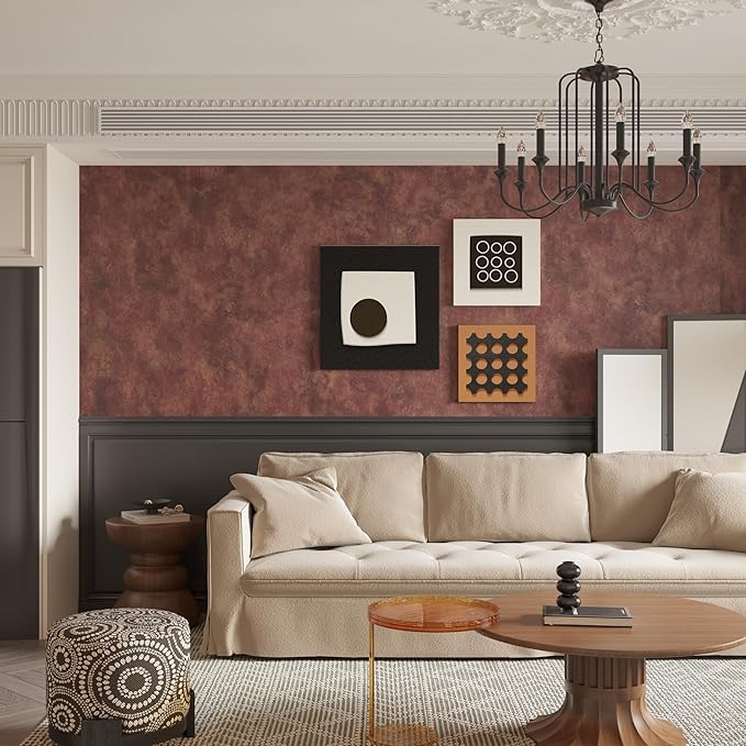 JSEVEM 31"×591" Large Size Extra Wide Thick Luxury Red Gold Rusty Concrete Wallpaper Peel and Stick Gorgeous Metallic Concrete Contact Paper Vinyl Wrap Sticker for Bedroom Bathroom Living Room Walls