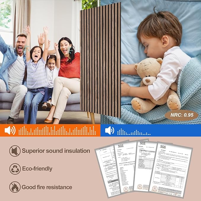 AKK-PANE 4 PCS Self-Adhesive Acoustic Wood Slat Wall Panels, 47.2" x 23.6" - 31.0ft² for Interior Wall Decor, Wall Panels Peel and Stick, Wall Wood Panels for Office Studio Bedroom Living Room(Walnut)