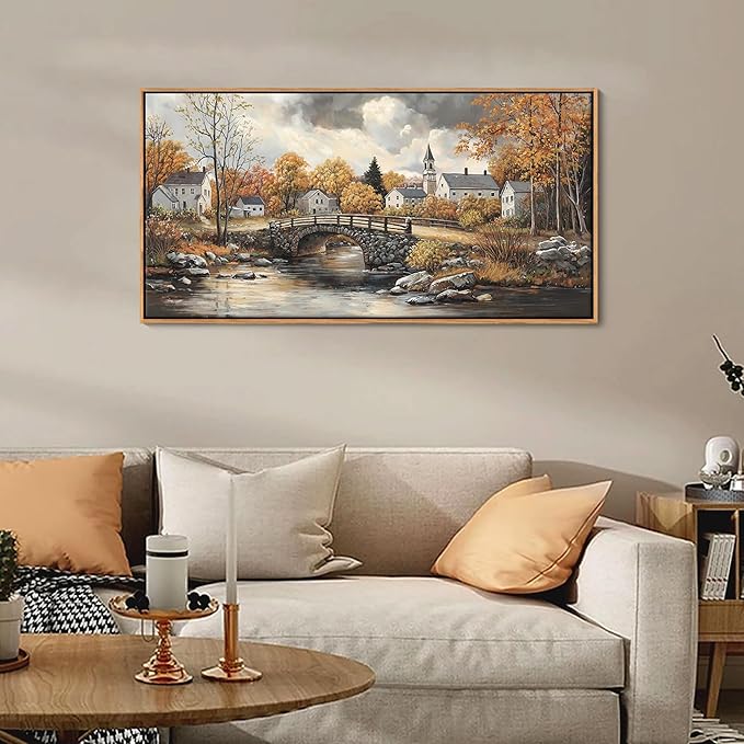 Canvas Wall Art for Living Room - Bridge Paintings Wall Decor Rustic Farmhouse Scenery Wall Pictures for Bedroom French Country Decor Country Style Bedroom Accent Landscape Artwork for Walls 20×40IN