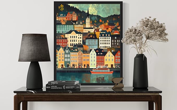 Bergen Norway Wall Art Poster Print, Vintage Retro Landscape Scenery Painting Artwork Travel Prints Decor Cityscape Landmarks Gallery 27 (Bergen Norway, 8 x 10 inches, Unframed)