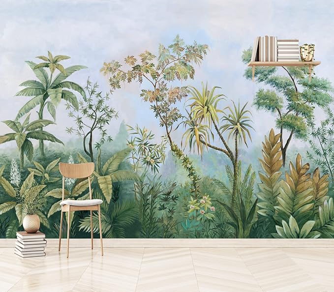 Cliouar-Tropical Plants Southeast Asia Oil Painting Forest Wallpaper Mural Bedroom Living Room Decoration 158" x 110"(Not Self-Adhesive)