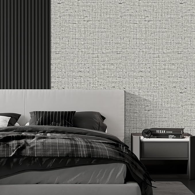 15.75"x590.6" Gray Grasscloth Wallpaper Peel and Stick Removable Textured Wall Paper Self Adhesive Contact Paper Faux Linen Cabinets Drawers Bookshelves Thickened Waterproof Shelf Vinyl Roll