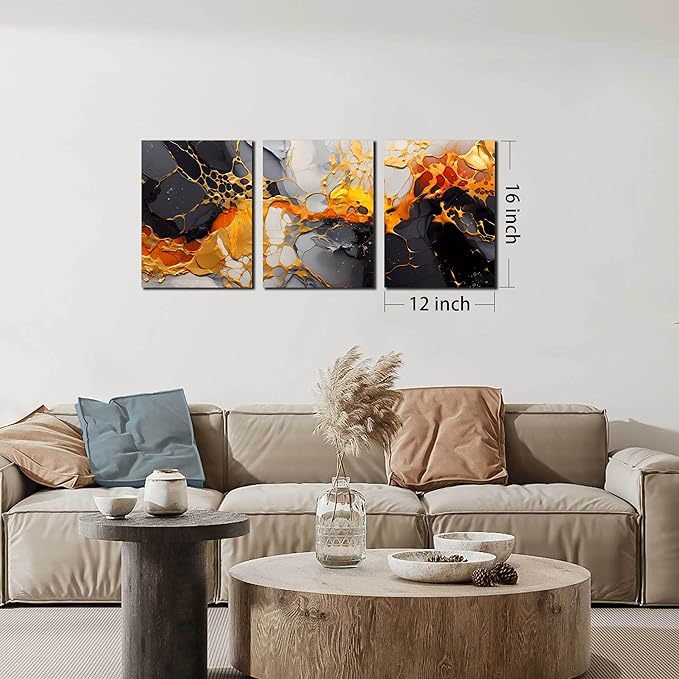 Abstract Pictures for Living Room Wall Decor - Modern Art Wall Decor for Office - 3 Piece Canvas Wall Art for Bedroom Size 12" x 16"
